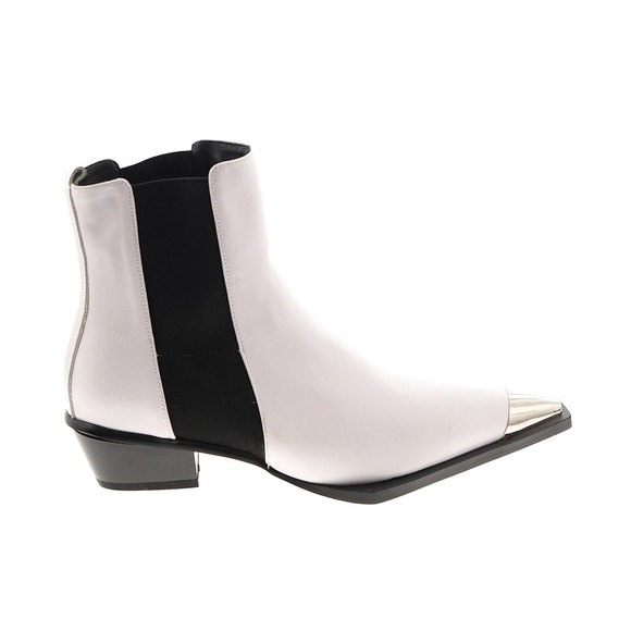 White Ankle Boots w/ Black Elastic & Silver Cap Toe – Size 9 - Picture 4 of 9